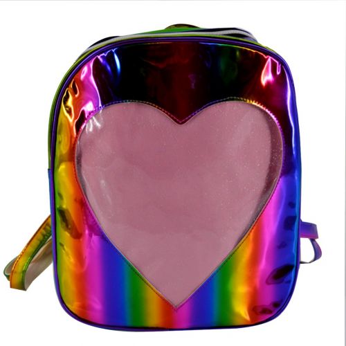  Felice Girls Hologram Laser Backpack Love Heart Daypack Rucksack Shoulder Bag (rainbow)