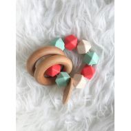 /FeltmanAndCo Baby Gift Natural Teether Organic Baby Toy Coral Mint Teether Infant Teether Wooden Teether Silicone Teether Sensory Teether Sensory Toy Bab