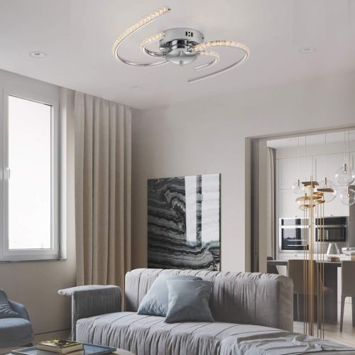  Femony LED Chandelier, Modern Ceiling Light,Minimalist Design,Polished Chrome Finish,Warm White Light for Living Room,Kitchen and Bedroom(CL1002)