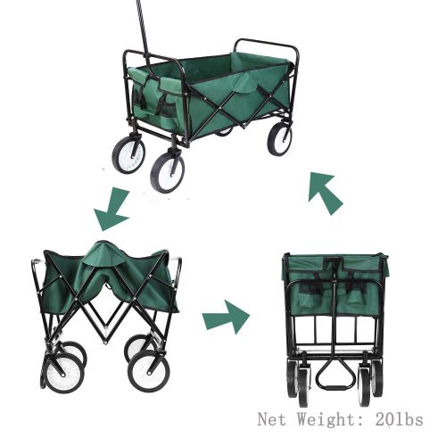  Femor femor Collapsible Folding Outdoor Utility Wagon, Heavy Duty Garden Cart for Shopping Beach Outdoors (Dark Green)