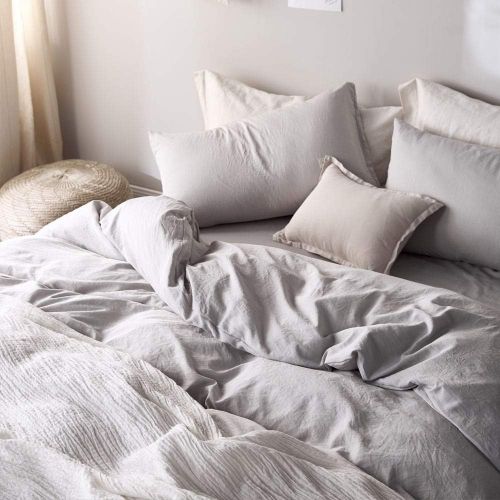  [아마존베스트]FenDie 3 Piece Polyester Duvet Cover Set Solid Grey Bedding Collection Set Twin Wahsed Cotton Duvet Cover Modern Simple Style Durable and Fade Resistant, Zipper Clousre