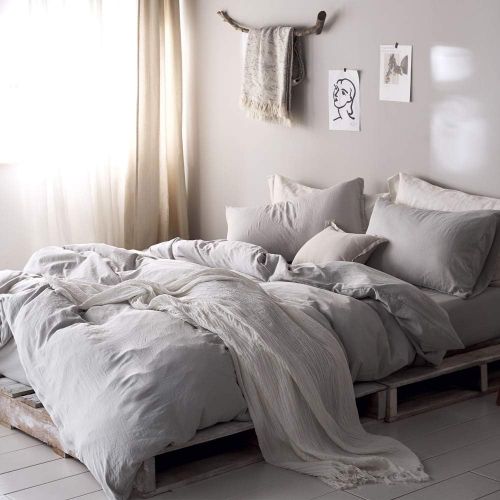  [아마존베스트]FenDie 3 Piece Polyester Duvet Cover Set Solid Grey Bedding Collection Set Twin Wahsed Cotton Duvet Cover Modern Simple Style Durable and Fade Resistant, Zipper Clousre