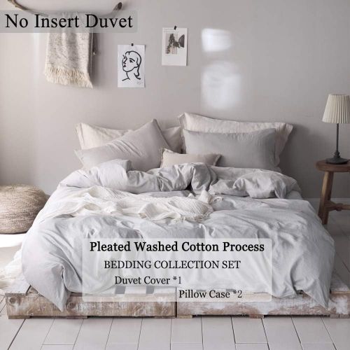  [아마존베스트]FenDie 3 Piece Polyester Duvet Cover Set Solid Grey Bedding Collection Set Twin Wahsed Cotton Duvet Cover Modern Simple Style Durable and Fade Resistant, Zipper Clousre