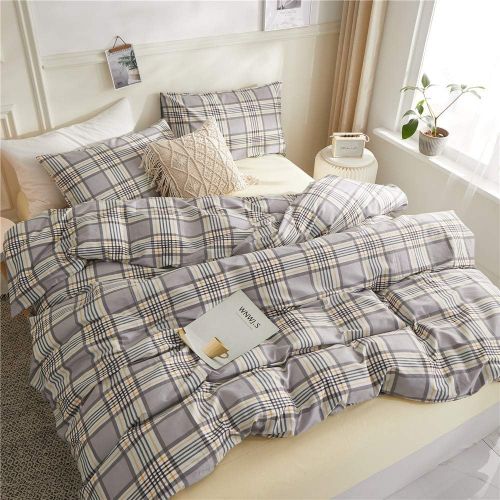  FenDie Stars Printed Duvet Cover Set Queen Grey Teens Bedding Set for Boys Cotton Reversible Pattern 3 Piece Set, Durable Lightweight