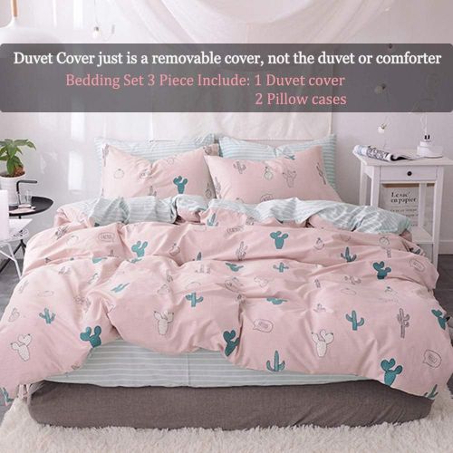  FenDie Potted Plants Bedding Queen Set 3 Piece Cactus Printed Duvet Cover Set Cotton,Pale Yellow for Teens Girls