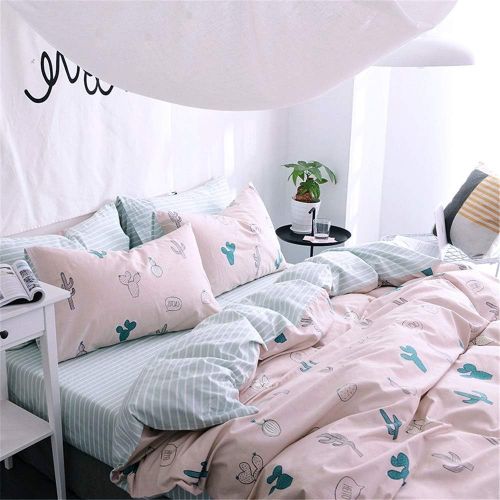  FenDie Potted Plants Bedding Queen Set 3 Piece Cactus Printed Duvet Cover Set Cotton,Pale Yellow for Teens Girls