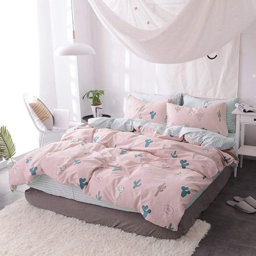  FenDie Potted Plants Bedding Queen Set 3 Piece Cactus Printed Duvet Cover Set Cotton,Pale Yellow for Teens Girls