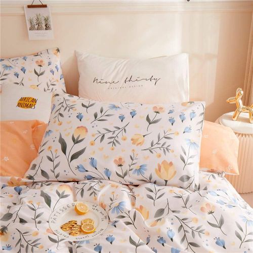  FenDie Potted Plants Bedding Queen Set 3 Piece Cactus Printed Duvet Cover Set Cotton,Pale Yellow for Teens Girls