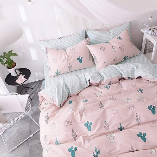  FenDie Potted Plants Bedding Queen Set 3 Piece Cactus Printed Duvet Cover Set Cotton,Pale Yellow for Teens Girls