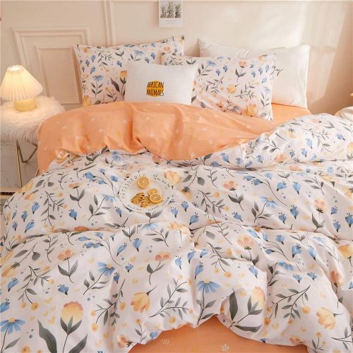  FenDie Potted Plants Bedding Queen Set 3 Piece Cactus Printed Duvet Cover Set Cotton,Pale Yellow for Teens Girls