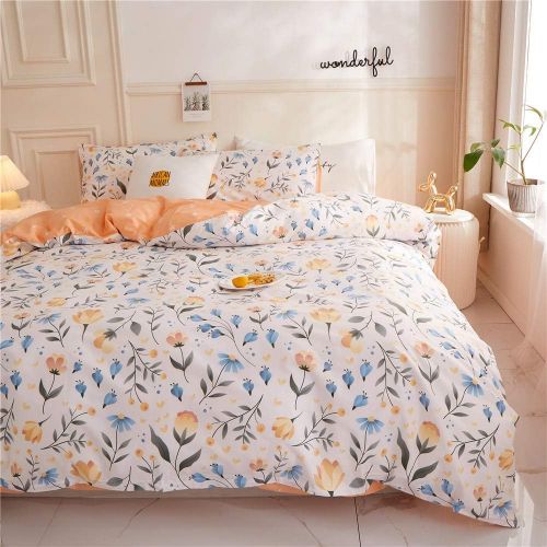  FenDie Potted Plants Bedding Queen Set 3 Piece Cactus Printed Duvet Cover Set Cotton,Pale Yellow for Teens Girls