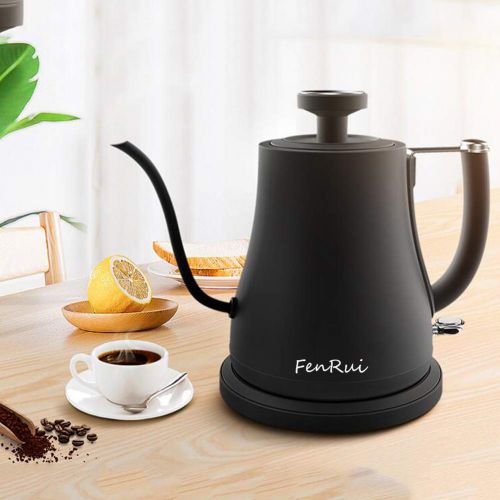  FenRui Wasserkocher/Edelstahl-Schwanenhals-Wasserkocher fuer Kaffee oder Tee, Thermometer, Wireless und automatischer Abschaltung (900W, 800 ml, Schwarz)