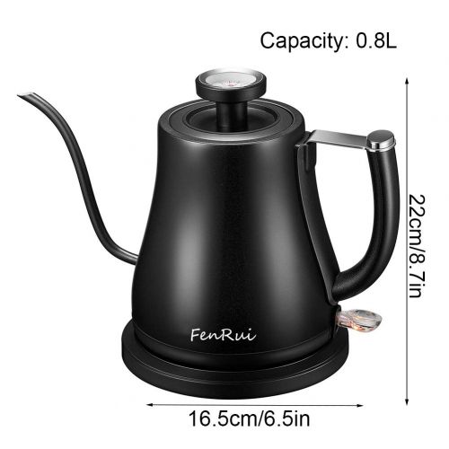  FenRui Wasserkocher/Edelstahl-Schwanenhals-Wasserkocher fuer Kaffee oder Tee, Thermometer, Wireless und automatischer Abschaltung (900W, 800 ml, Schwarz)