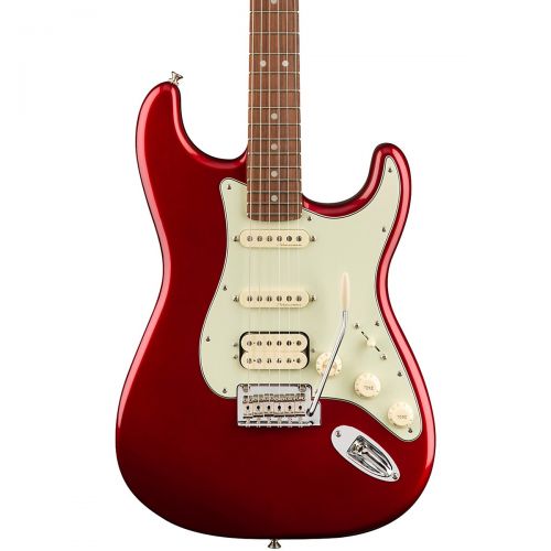  Fender},description:Fat, hard-rockin sound and elegant Fender style unite in the Deluxe Strat HSS, a versatile tone machine with power to spare. The rich, warm humbucking bridge pi