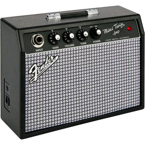  Fender},description:From the black control plate and miniature knobs to the silver grille cloth, the Fender Mini ’65 Twin Amp replicates the classic look of the full-size Twin amp.