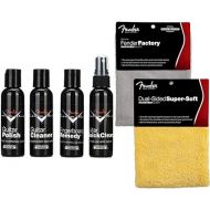 Fender Guitar Super Care Kit Bundle with Custom Shop Deluxe Guitar Care System 4 Pack, Super-Soft Dual-Sided Microfiber Cloth, and Fender Factory Microfiber Cloth