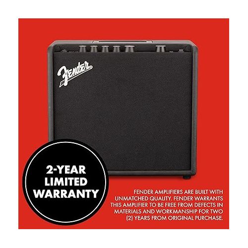  Fender Mustang LT25 Guitar Amp, 25-Watt Combo Amp, with 2-Year Warranty, 30 Preset Effects with USB Audio Interface for Recording