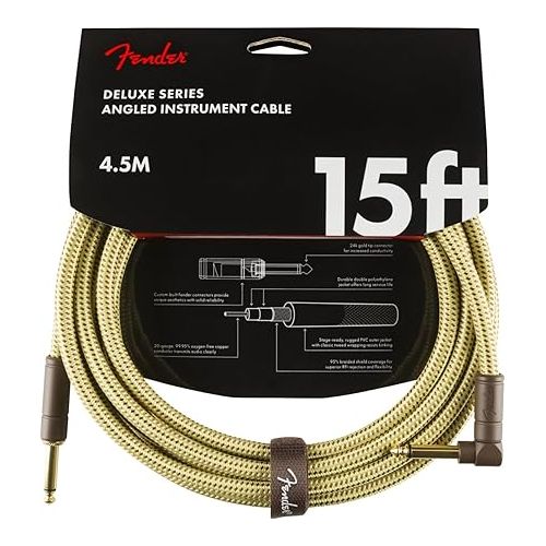  Fender Deluxe Series Instrument Cable, Straight/Angle, Tweed, 15ft