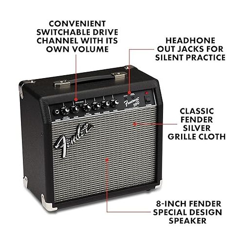  Fender Frontman 20G Guitar Amp, 20 Watts, with 2-Year Warranty 6 Inch Fender Special Design Speaker, 10x16x16 inches