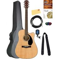 Fender CD-60SCE Solid Top Dreadnought Acoustic-Electric Guitar - Natural Bundle with Gig Bag, Instrument Cable, Tuner, Strap, Strings, Picks, and Austin Bazaar Instructional DVD