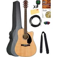Fender CD-60SCE Solid Top Dreadnought Acoustic-Electric Guitar - Natural Bundle with Gig Bag, Instrument Cable, Tuner, Strap, Strings, Picks, and Austin Bazaar Instructional DVD