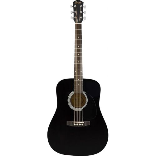  Fender Squier Dreadnought Acoustic Guitar - Black Learn-to-Play Bundle with Gig Bag, Tuner, Strap, Strings, String Winder, Picks, Fender Play Online Lessons, and Austin Bazaar Instructional DVD