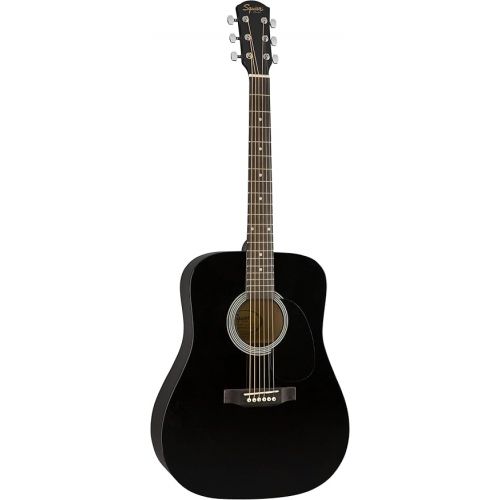  Fender Squier Dreadnought Acoustic Guitar - Black Learn-to-Play Bundle with Gig Bag, Tuner, Strap, Strings, String Winder, Picks, Fender Play Online Lessons, and Austin Bazaar Instructional DVD