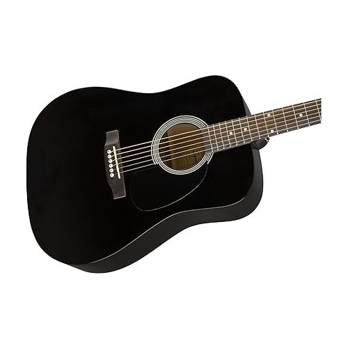  Fender Squier Dreadnought Acoustic Guitar - Black Learn-to-Play Bundle with Gig Bag, Tuner, Strap, Strings, String Winder, Picks, Fender Play Online Lessons, and Austin Bazaar Instructional DVD