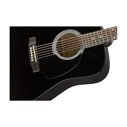  Fender Squier Dreadnought Acoustic Guitar - Black Learn-to-Play Bundle with Gig Bag, Tuner, Strap, Strings, String Winder, Picks, Fender Play Online Lessons, and Austin Bazaar Instructional DVD