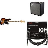 Fender Vintera 70s Jazz Bass, 3-Color Sunburst + Rumble 40 V3 Bass Amplifier + Deluxe Series Cable, Straight/Angle, Black Tweed, 10ft