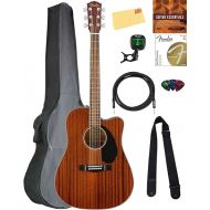 Fender CD-60SCE Solid Top Dreadnought Acoustic-Electric Guitar - All Mahogany Bundle with Gig Bag, Instrument Cable, Tuner, Strap, Strings, Picks, and Austin Bazaar Instructional DVD