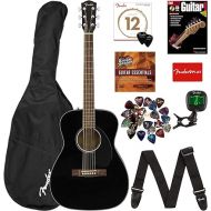 Fender CC-60S Concert Acoustic Guitar - Black Bundle with Gig Bag, Tuner, Strap, Strings, Picks, Fender Play Online Lessons, Instructional Book, and Austin Bazaar Instructional DVD