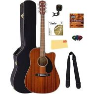 Fender CD-60SCE Solid Top Dreadnought Acoustic-Electric Guitar - All Mahogany Bundle with Hard Case, Instrument Cable, Tuner, Strap, Strings, Picks, Instructional DVD, and Polishing Cloth