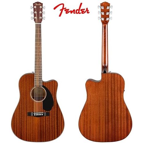  Fender CD-60SCE Solid Top Dreadnought Acoustic-Electric Guitar - All Mahogany Bundle with Hard Case, Instrument Cable, Strap, Strings, Picks, Instructional DVD, and Polishing Cloth