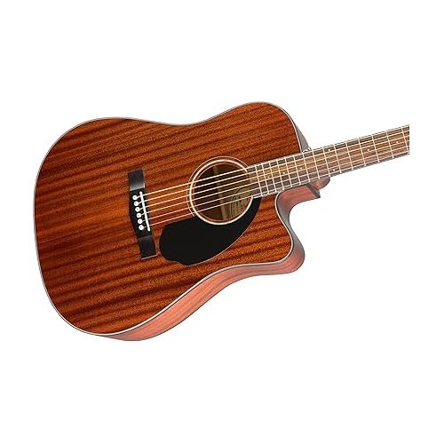  Fender CD-60SCE Solid Top Dreadnought Acoustic-Electric Guitar - All Mahogany Bundle with Hard Case, Instrument Cable, Strap, Strings, Picks, Instructional DVD, and Polishing Cloth