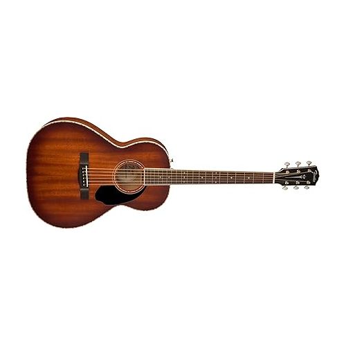  Fender Paramount PS-220E All-Mahogany Parlor Acoustic Guitar, with 2-Year Warranty, Aged Cognac Burst, with Case