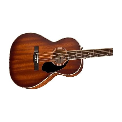  Fender Paramount PS-220E All-Mahogany Parlor Acoustic Guitar, with 2-Year Warranty, Aged Cognac Burst, with Case