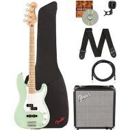 Fender Squier Affinity Precision Bass PJ - Surf Green Bundle with Rumble 15 Amplifier, Instrument Cable, Gig Bag, Tuner, Strap, and Austin Bazaar Instructional DVD