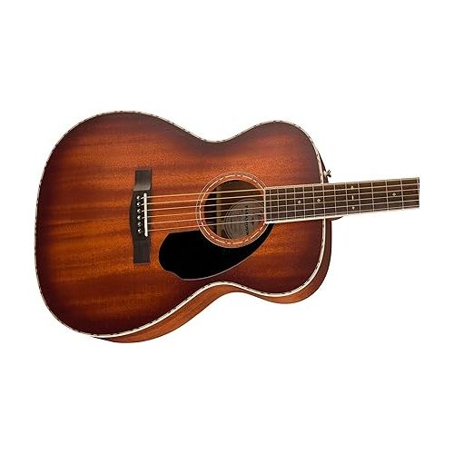  Fender Paramount PO-220E All-Mahogany Orchestra Acoustic Guitar, with 2-Year Warranty, Aged Cognac Burst, with Case