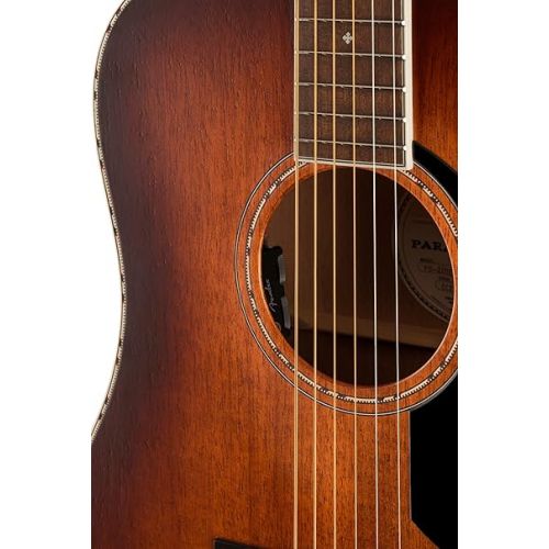  Fender Paramount PO-220E All-Mahogany Orchestra Acoustic Guitar, with 2-Year Warranty, Aged Cognac Burst, with Case