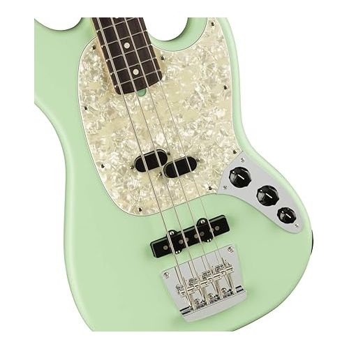  Fender American Performer Mustang Bass, Satin Surf Green, Pau Ferro Fingerboard