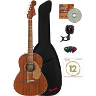 Fender Sonoran Mini Acoustic Guitar Bundle with Gig Bag, Clip-on Tuner, Strings, Picks, and Austin Bazaar Instructional DVD - All Mahogany