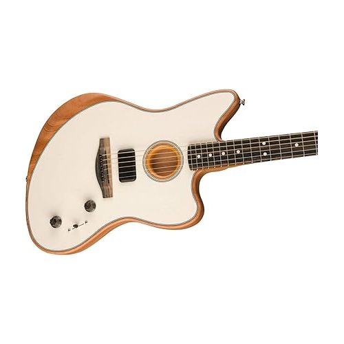  Fender American Acoustasonic Jazzmaster Acoustic Electric Guitar, Arctic White, Ebony Fingerboard, with Gig Bag