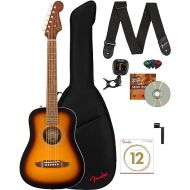 Fender Redondo Mini Acoustic Guitar Bundle with Gig Bag, Strap, Clip-on Tuner, Strings, String Winder, Picks, and Austin Bazaar Instructional DVD - Sunburst