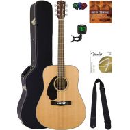 Fender CD-60S Solid Top Dreadnought Acoustic Guitar, Left Handed - Natural Bundle with Hard Case, Tuner, Strap, Strings, Picks, Austin Bazaar Instructional DVD, and Polishing Cloth