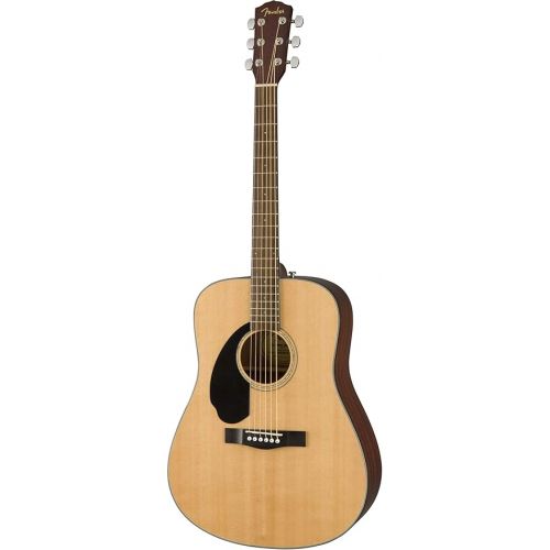  Fender CD-60S Solid Top Dreadnought Acoustic Guitar, Left Handed - Natural Bundle with Hard Case, Tuner, Strap, Strings, Picks, Austin Bazaar Instructional DVD, and Polishing Cloth