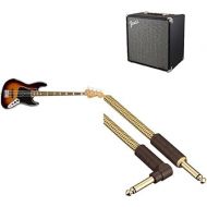 Fender Vintera 70s Jazz Bass, 3-Color Sunburst + Rumble 40 V3 Bass Amplifier + Deluxe Series Cable, Straight/Angle, Tweed, 10ft