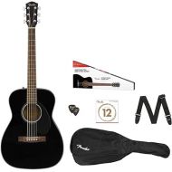 Fender CC-60s Concert V2 Pack Acoustic Guitar, with 2-Year Warranty, Black, with Gig Bag and Accessories