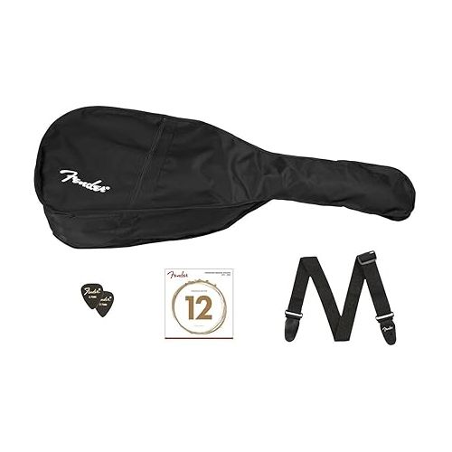  Fender CC-60s Concert V2 Pack Acoustic Guitar, with 2-Year Warranty, Black, with Gig Bag and Accessories