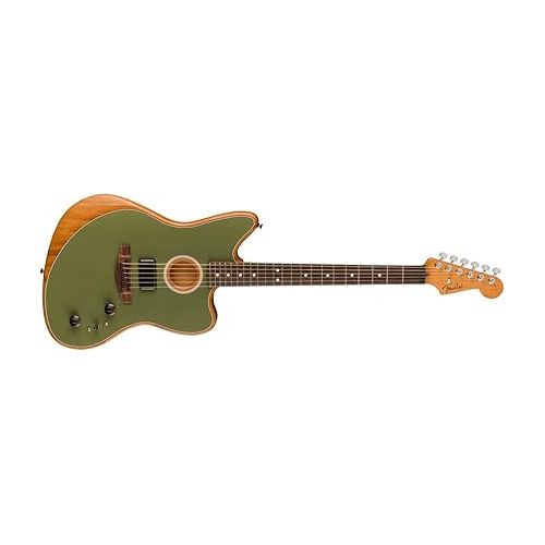  Fender Acoustasonic Player Jazzmaster Acoustic Electric Guitar, with 2-Year Warranty, Antique Olive, Rosewood Fingerboard, with Gig Bag